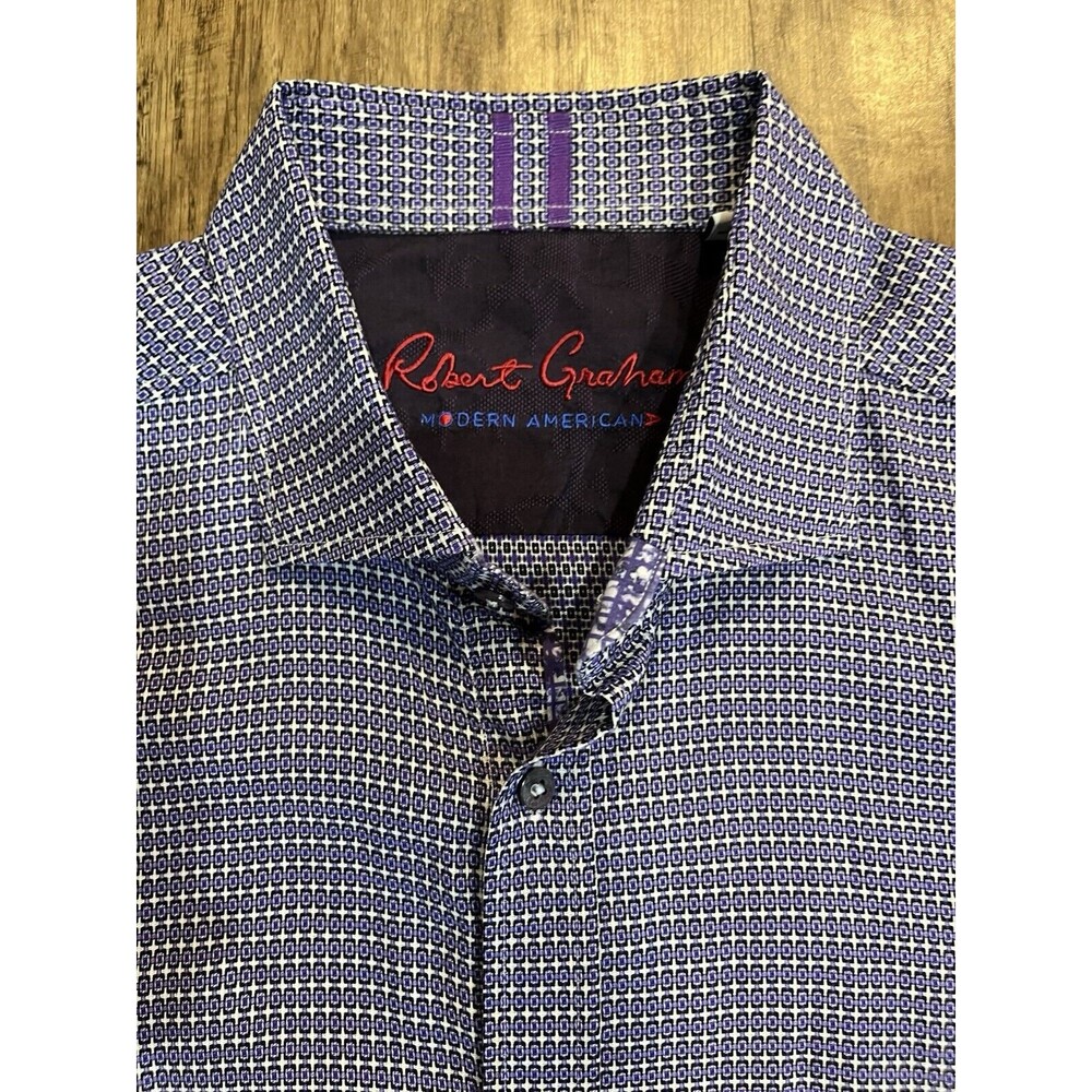 Robert Graham Shirt Mens Large Tailored Fit Button Down Purple Geometric Stretch